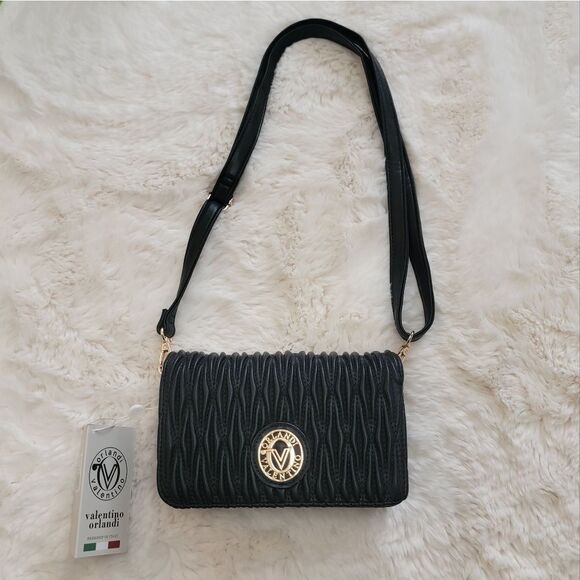 Valentino Orlandi Black Quilted Women's Crossbody Shoulder Bag • New $99